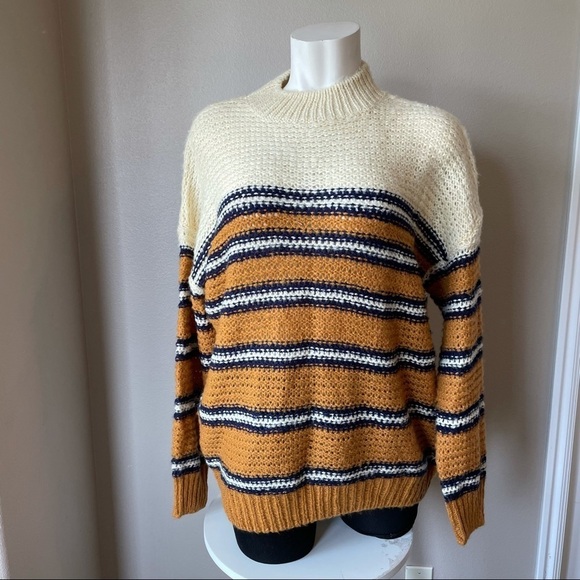 Listicle mustard blue oversized striped sweater L - Picture 1 of 3